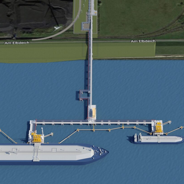 Zeesteiger/Jetty in Brunsbüttel, Duitsland, door Ballast Nedam Infra en Hakkers Waterbouw